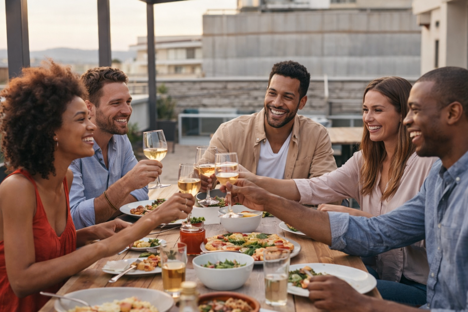 Two couples enjoying dinner together